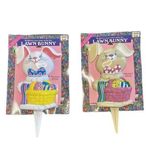 Pair of vintage 80’s Easter bunny yard stakes lawn decor Spring Cottagecore NWT